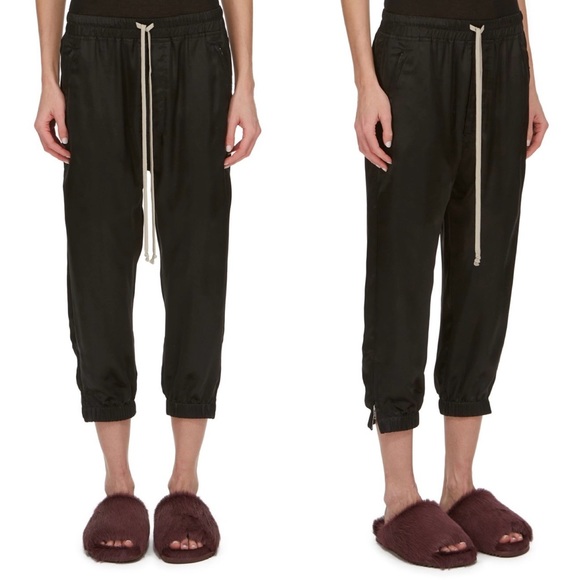 NWT💕Rick Owens Drawstring Cupro Crop Track Pants in Black Size 4 - Picture 5 of 16